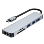 Adaptateur Multiport Hub Usb C - Adaptateur 6 En 1 Usb C Vers Multiport, Lecteur De Carte Sd/Tf - 2 Ports Usb 3.0 - Hub Type-C Pour Macbook Air/Ipad Pro/Ordinateur Portable/Apple Plus - Gris Sidéral