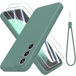 THIYUFUNS Silicone Liquide Coque pour Samsung Galaxy S23 FE 5G avec 2 Verre trempé,Intérieur Microfibre Etui de Protection Contre Les Chutes Antichoc Housse pour Samsung Galaxy S23 FE 5G - Vert foncé