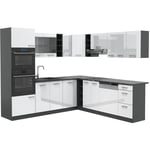 Vicco - Cuisine en angle R-Line, Blanc brillant/Anthracite, 237 x 60 cm sans plan de travail