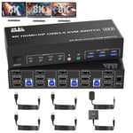 8K@60Hz Displayport +2 Hdmi Usb 3.0 Switch Kvm 3 Moniteurs 4 Ordinateurs, Dp 1.4 + Hdmi 2.1 4 Ports Commutateur Kvm Triple Moniteur Avec Sortie Microphone Audio Et 3 Ports Usb 3.0,[PCZ231297]