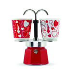 Bialetti, Moka mini express Rossa Cuore 2 Tasses Italie + 2 Verres