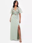 Maya Deluxe Floral Embellished Maxi Dress, Green Lily/Multi