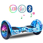 QINGMM Hoverboard,10" Two-Wheel Self Balancing Car with LED Light Flash And Bluetooth Speaker,Smart Electric Scooters for Kids Adult,Blue