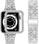 Compatible Bracelet Apple Watch 9 8 7 41mm, Métal Femme Brillant Bracelet De Montre Avec Protective Coque, Remplacement De Bracelet Avec Strass Diamant Pour Iwatch Séries 9 8 7, Ar[Dzb133400]