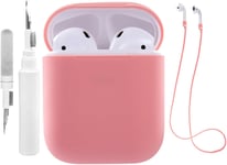 Étui en Silicone Compatible avec Les AirPods 2 1 avec kit de Nettoyage, étui de Protection Compatible avec Apple AirPods 2 avec Sangle de Sport,Housse Souple pour l'étui des Airpods 1 2(Rouge Corail)