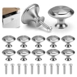 GlasFlength Bouton de Meuble Lot de 12, Rond Tiroir de Porte 30 mm Boutons en Acier Inoxydable avec Vis pour Cuisine Moderne Poignées de Placard en Forme de Champignon pour Armoire (Argent)