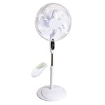 Invero 16" Inch Pedestal Air Cooling Fan with Remote Control - 3 Speed Oscillating Electric Floor Fan, Timer, Adjustable Height & Low Noise - For all Homes, Offices or Bedrooms - White