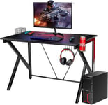 Bureau Gaming Table en Bois pour Gaming avec Crochet pour Casque Porte Gobelet Support pour CD Bureau de Jeu en Forme de K