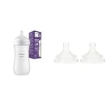 Philips Avent Biberon à Réponse Naturelle de 330 ml, sans BPA pour les bébés de 3 mois & Avent Lot de 2 tétines pour biberons Natural avec 4 trous pour les bébés de 6 mois et + (Modèle SCF044/27)