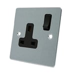 AET FSC1GSOCBL Satin Chrome Flat Black Insert Plastic Rocker Switch-13 Amp Single 1-Gang Plug Socket, 240 V