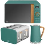 Swan Nordic Pine Green 1.7L Kettle, 4 Slice Toaster & 20L Digital Microwave Set