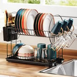 Tier Dish Drainer Rack - Small Dish Drying Rack with Drip Tray, Space-Saving Sin