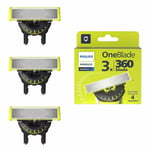 Philips OneBlade Replacement 360 Blade Head Pack of 3 Replacement Blade Head UK