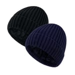 2 PCS Bonnet Chapeau Homme Hiver Slouch Beanie Chaud Tricoté Epais Classique