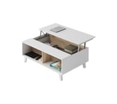 Table basse avec plateau relevable ZAIKEN chêne et blanc brillant