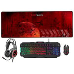 Mars Gaming MCPRGB2ES, Combo de Jeu Clavier + Souris + Mousepad XXL + Casque, ES, Noir