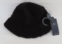 LADIES MARKS AND SPENCER BLACK FAUX FUR REVERSIBLE PULL ON HAT  S/M