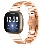 För Fitbit Versa 4 / Sense 2 Universal Butterfly Buckle Metal Watch Band Rose Gold