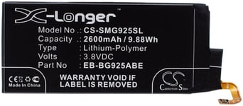 Batteri til EB-BG925ABE for Samsung, 3.8V, 2600 mAh