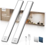 Reglette Led Lampe Cuisine Sous Meuble Avec Detecteur De Mouvement Interieur - 30Cm 2200Mah Lumiere Placard Sans Fil Rechargeable - Eclairage Veilleuse Pour Escalier Armoire Dressing | 2 Pack