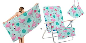 SusggO Pack 1 Serviette de Plage Anti-Sable 160x90cm 400 GSM + 1 Serviette Housse de Chaise de Plage 150x73cm 240 GSM – Microfibre à séchage Rapide Absorbant Serviette Anti-Sable Chaise Plage Pliable