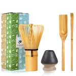 TEANAGOO Japanese Matcha Ceremony Accessory, Matcha Whisk (Chasen), Traditional Scoop (Chashaku), Tea Spoon, Matte Black Whisk Holder,I4, The Perfect Set to Prepare a Traditional Cup of Matcha.