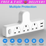 3 Gang Extension Socket Multi Plug 2 USB Extension Socket 13A 3250W UK 3 Pin NEW