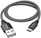 Câbles Micro USB 2M, Câble de Charge USB A vers Micro Tressé en Nylon Câble de Charge Android Compatible pour Samsung Galaxy Edge/S7/S6 Edge/S6/S4/S3/J7,Kindle,PS4,Xiaomi,Huawei,Noir