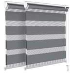 VOUNOT 2 Pack Day&Night Zebra/Vision Window Double Roller Blinds Grey 90x150cm