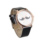 Women Black PU Leather Moustache Dial Quartz Wrist Watch Fashion I9U88048