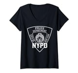 Womens NYPD New York Police Department US Blue-Lined V-Neck T-Shirt