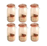 6 x KILNER CLEAR GLASS CLIP TOP ROUND FOOD STORAGE PRESERVING AIR TIGHT JAR 1L