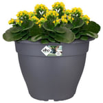 Elho Bac à fleurs 17l rond jardinière Anthracite en plastique pour extérieur jardin terrasse pot de fleurs
