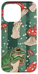 Coque pour iPhone 14 Pro Max Vert Pop Art rayé mignon Cottagecore Grenouille et champignon