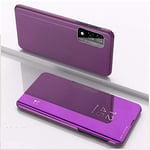 Hülle® Mirror Plating Clear View Stand Function Flip Case Compatible for OPPO Realme 7 Pro (Glamour Purple)