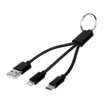 TURBOCAR - Porte-clés câbles USB, porte clef voiture - Cable multi usb 3 en 1 porte clef - Longueur des câbles: 13 cm - Couleur: Noir - Compatible Apple, micro USB, USB-C - Avec gaine nylon tressée