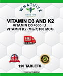 Vitamin D3 4000IU and K2 MK-7 100mcg 120 Tablets Bone Blood Heart  Support