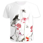 yunge White T-shirt Color Flowers Summer Casual Men and Women Short Sleeve Breathable Fitness Running-2,M