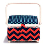 Prym Chevron et Motif à Pois Géométrie Panier à Couture avec Bordure Ivoire, Polyester, Bleu Marine/Rouge/Turquoise, Taille M