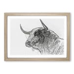 Big Box Art Stone Statue of a Bull in Abstract Framed Wall Art Picture Print Ready to Hang, Oak A2 (62 x 45 cm)