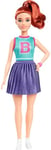 Barbie Fashionistas Doll #232 with Red Hair, Wearing Sporty “B” Jersey Top and Pleated Purple Skirt with Watch and Sneakers, HYT90