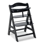 hauck Alpha+, Black - Wooden High Chair 6 Months to Adult Sustainable FSC Certified Beechwood Toddler Feeding and Entertainment Chair, Inclusive 5-Point Harness Bumper Bar Crotch Strap