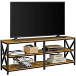 Yaheetech Meuble TV Banc TV en Bois pour TV jusqu'à 70 Pouces avec 3 Étagères, Meuble de Rangement pour Salon Chambre, Industriel, 160 × 40 × 61,5 cm, Brun Rustique