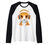 Leopard Gecko with Headphones Music Funny Raglan Baseball Tee