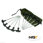 10 X HEAVY DUTY NGT CARP FISHING BIVVY PEGS CAMPING TENT PEG IN DRAWSTRING BAG