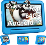 2024 Latest Tablette Enfants 7 Pouces Android 13,7Go+64Go/Tf 1To|Wifi 6|Quad-Core| Bt 5.0|Contrôle Parenta L Kids Apps Pré-Installé|Dual Cameras|Kids Tablettes Avec Étui Anti-Chute-Bleu