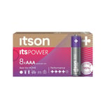 ITSON, AAA Piles alcalines, Paquet de 8, pour horloges, Torches, télécommandes, LR03IPO/8CB