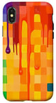 Coque pour iPhone X/XS Orange Abstrait Carreaux Arc-en-ciel Pride Art