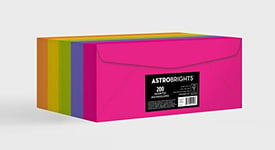 Astrobrights Color 10 Envelopes, 4.125" x 9.5", 24 Lb/89 GSM, Happy 5-Color Assortment, 200 Pack (92109)