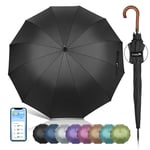 ZOMAKE Parapluie Canne 12 Côtes,XXL Grand Parapluie de Golf Automatique,55 Pouces Ombrelle Manche Bois Homme Femme,Umbrella Solide Anti Tempete Pour 2 Personnes(Noir)